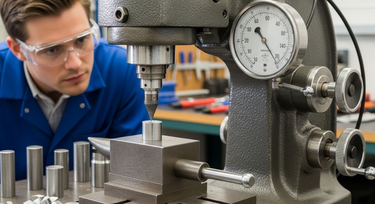 Rockwell hardness test machine measuring hardness using Rockwell hardness scale