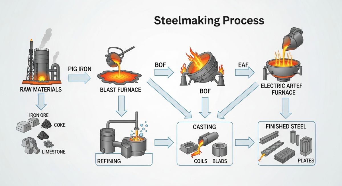 steel manufacturing process flow diagram blast furnace to electric arc furnace