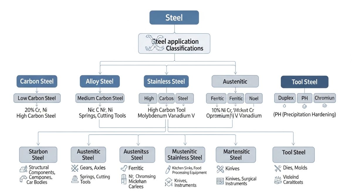 Types of Steel classification chart based on chemical composition