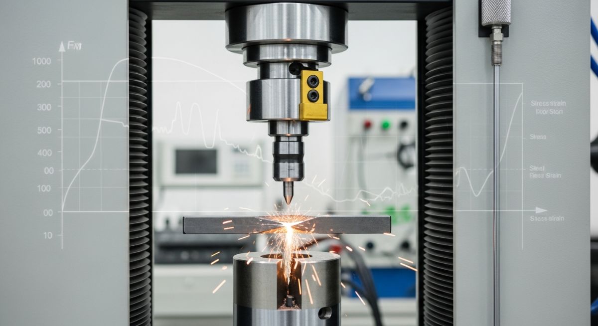 Tensile strength of steel test using universal testing machine showing ultimate tensile strength failure