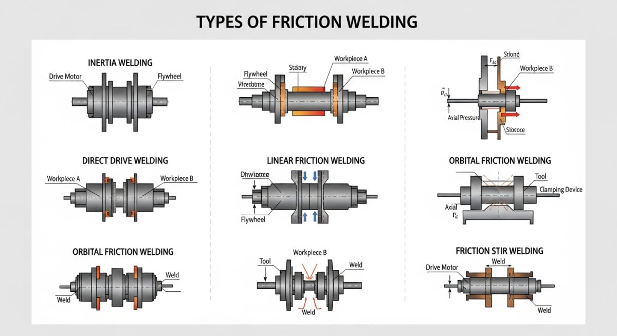 types of friction welding diagram inertia direct drive linear orbital FSW