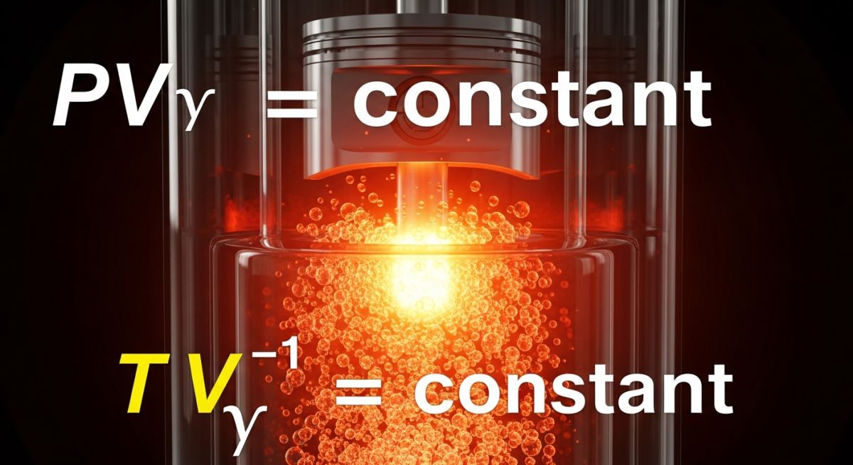 Piston-cylinder thermodynamic compression chamber illustrating the ratio of specific heats.
