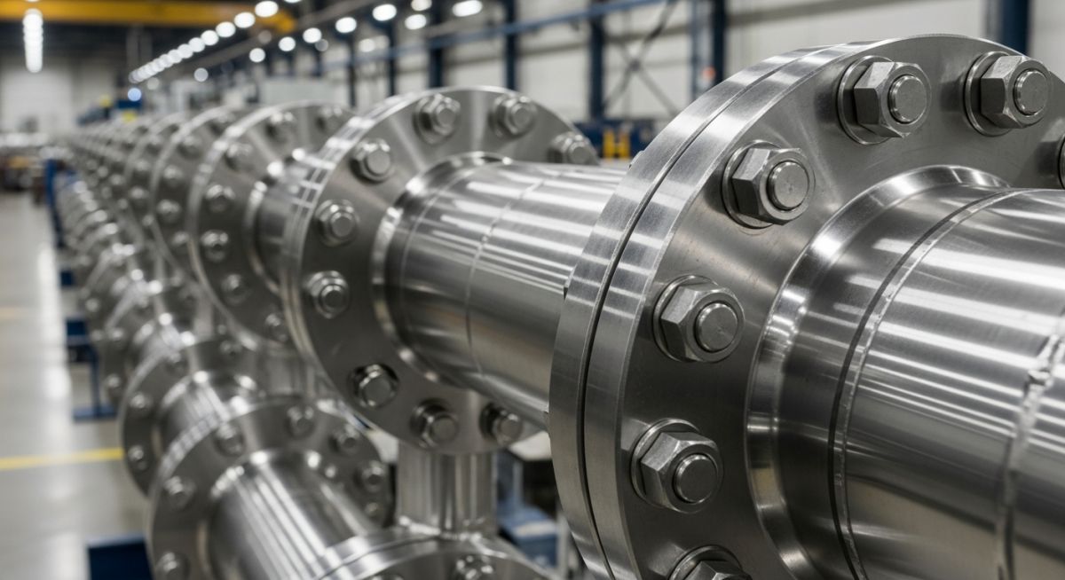 Industrial Alloy 625 piping components in a manufacturing plant