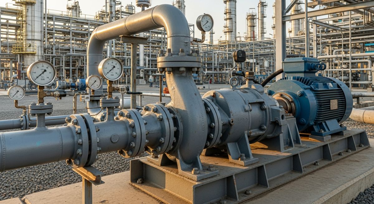 API 610 OH2 centrifugal pump installed in an oil refinery.