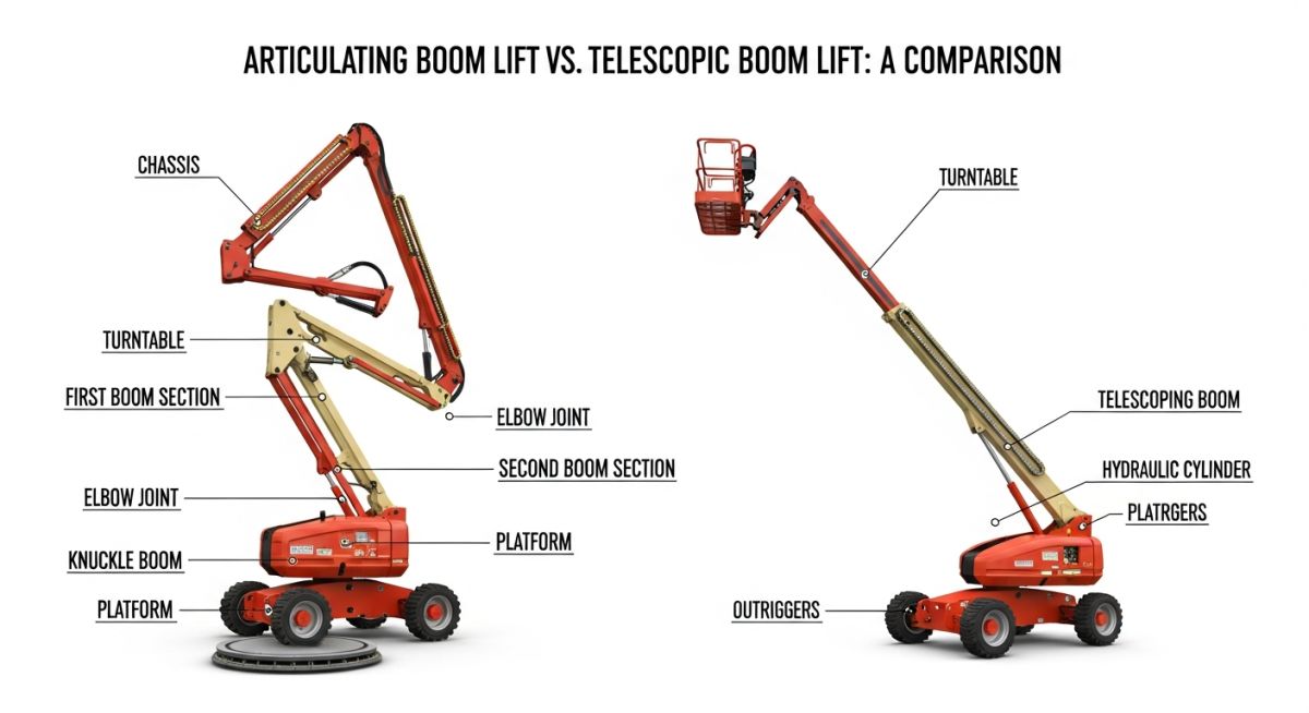 Articulating vs telescopic boom lift comparison diagram