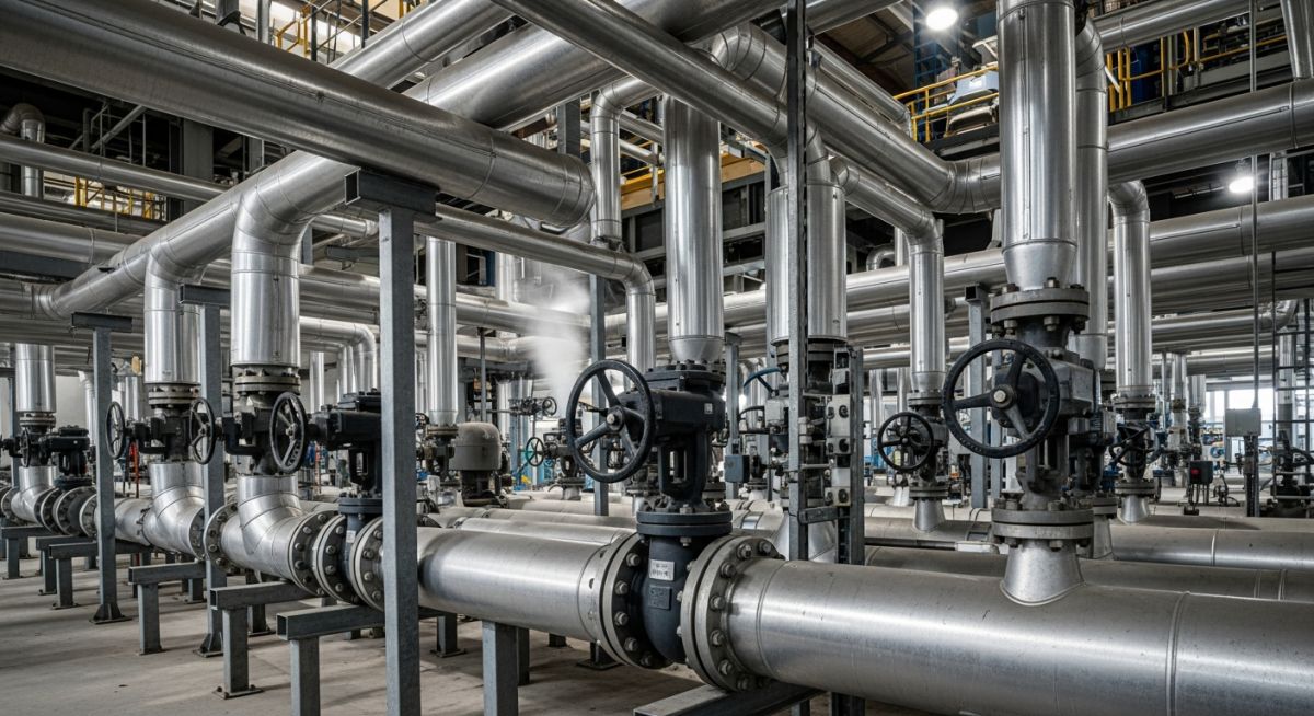 High-pressure steam piping system in a power plant representing ASME B31.1 standard.
