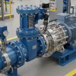 Industrial automatic recirculation valve installed on a centrifugal pump discharge line in a processing plant.