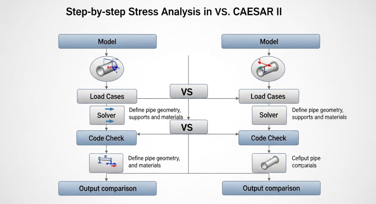 AutoPIPE vs CAESAR II stress analysis workflow comparison diagram