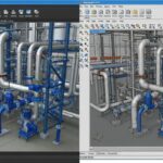 Comparison of 3D plant design models in Aveva PDMS and Intergraph PDS software.