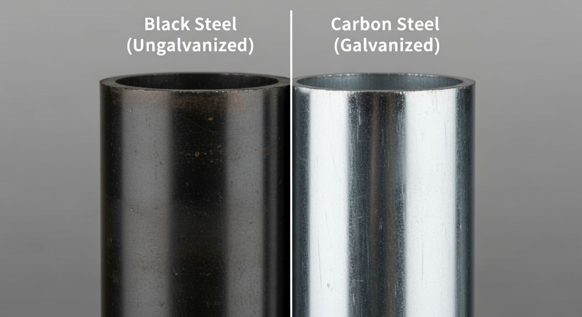 Comparison chart showing black steel pipes vs carbon steel pipes properties