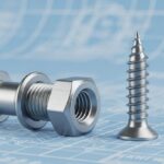 Side-by-side comparison of a steel hex bolt with a nut and a sharp-threaded wood screw.