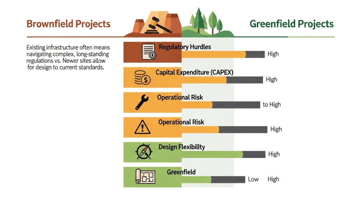 Brownfield vs Greenfield Project Metrics Infographic