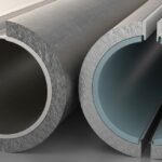 Cross-section comparison of a metallurgically bonded clad pipe and a mechanically bonded lined pipe.