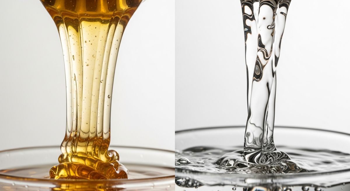 Comparison of high viscosity honey and low viscosity water pouring to demonstrate fluid resistance