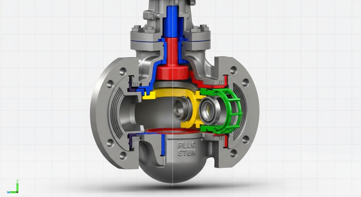 Cutaway diagram of a globe control valve highlighting the internal valve trim components