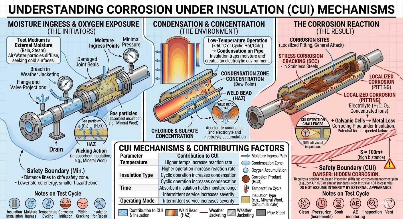 Corrosion under insulation electrochemical cell and water ingress pathways