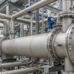 Industrial duplex stainless steel piping system in a chemical processing facility.
