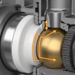 Cutaway diagram of a fire-safe ball valve showing primary and secondary metal-to-metal seals.
