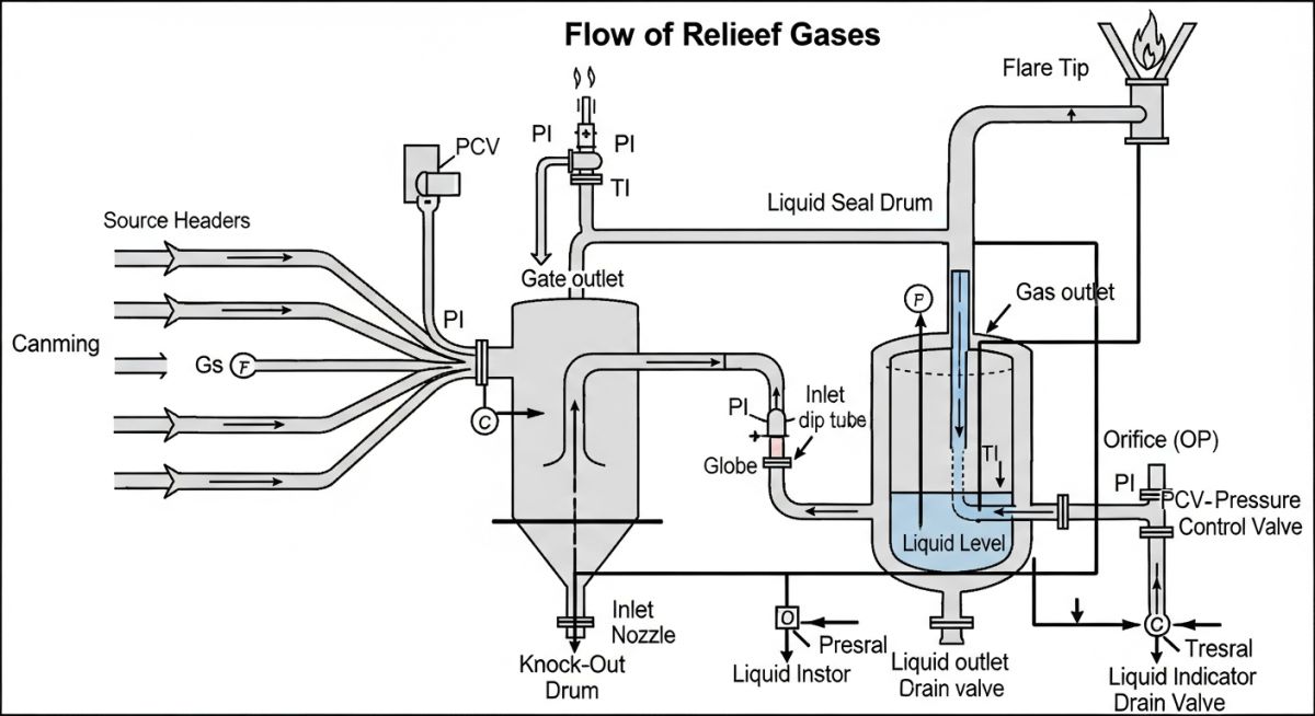Detailed flare system design schematic diagram