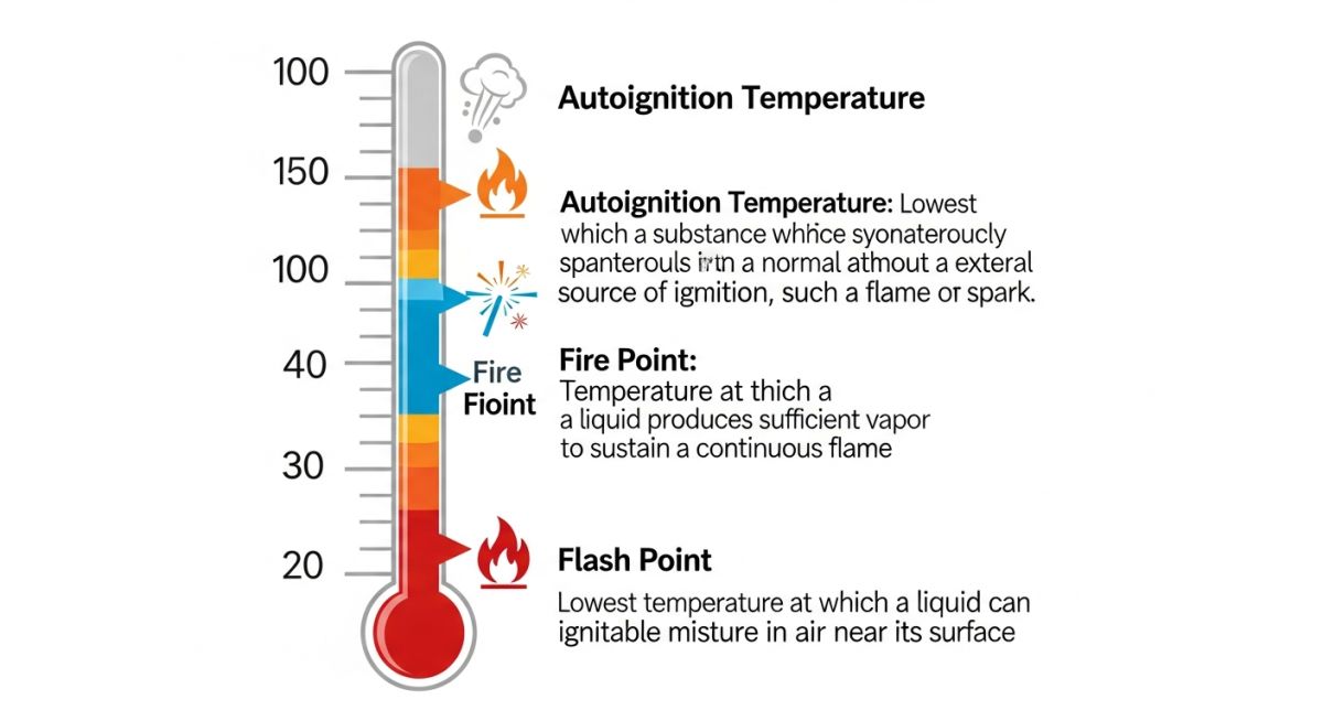 Flash point vs fire point temperature chart showing ignition thresholds