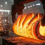 A glowing forged metal component representing the strength of industrial metals.