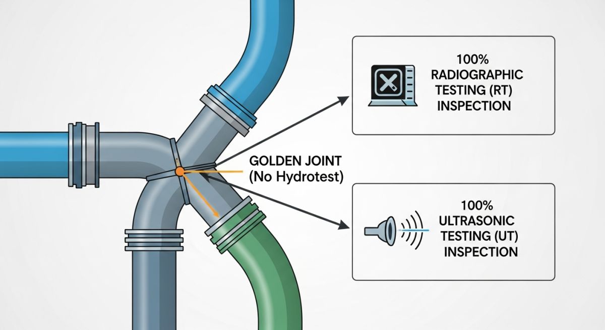 Golden joint NDT inspection diagram showing UT and RT methods