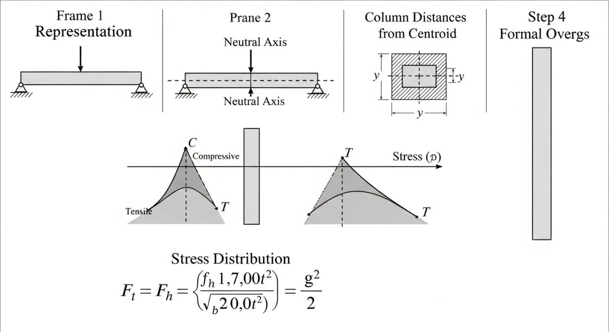 Stepwise calculation diagram for guided cantilever method showing neutral axis and column stress variation
