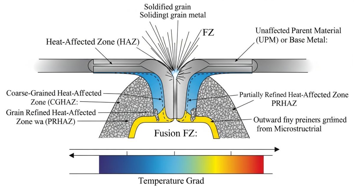 Heat affected zone diagram welding fusion zone microstructure temperature gradient