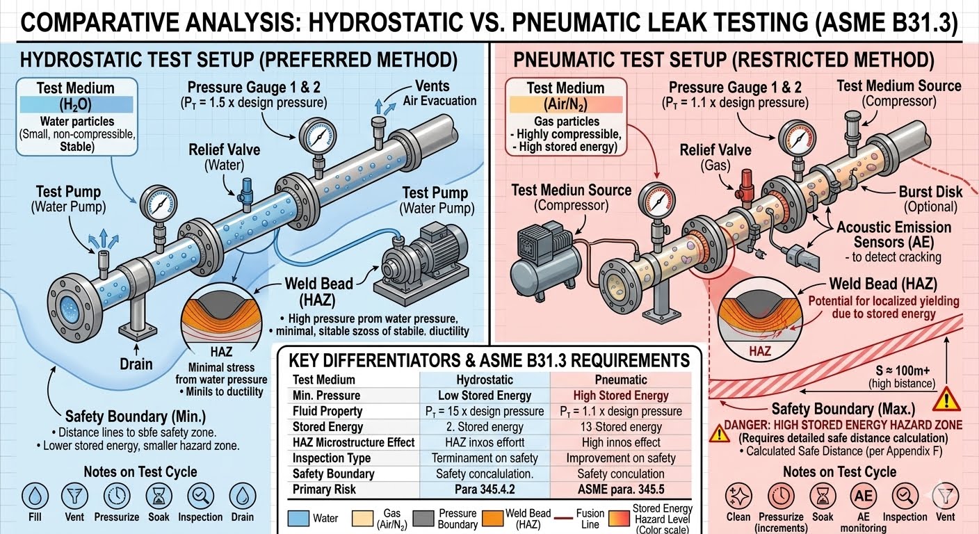 Hydrostatic vs Pneumatic Leak Test Diagram