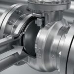 Industrial stainless steel swing check valve installed in a pipeline with a flow direction arrow.