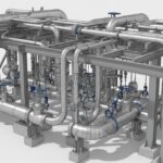 3D CAD model of large diameter industrial pipeline with structural steel supports