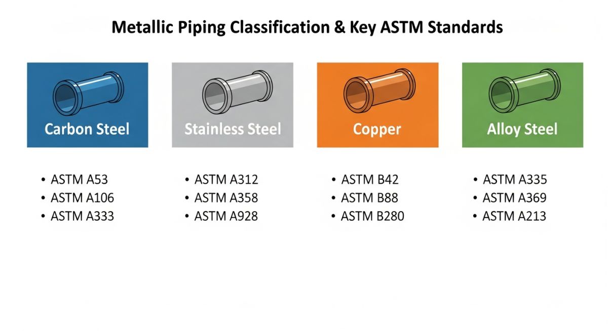 Technical classification chart of metallic piping and ASTM standards