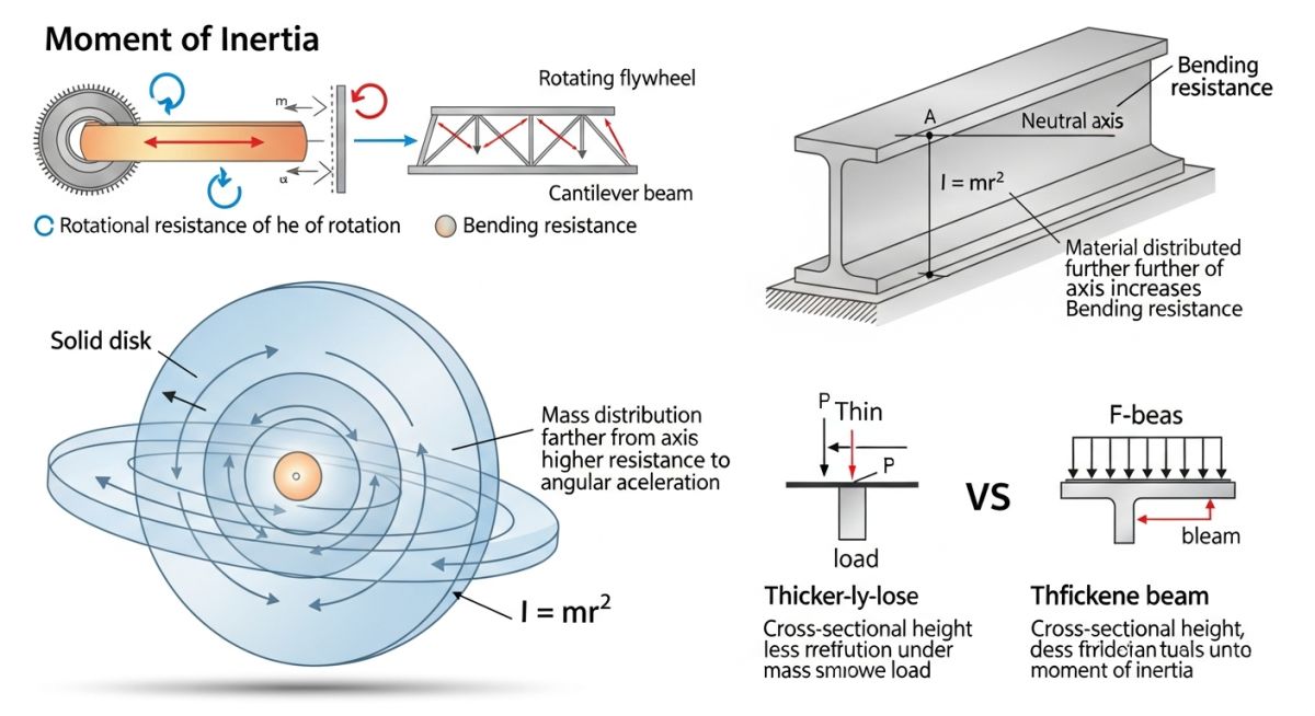 Moment of inertia diagram showing rotational and bending resistance in engineering structures