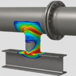 3D CAD model of a pipe trunnion dummy support welded to a process pipeline resting on structural steel.