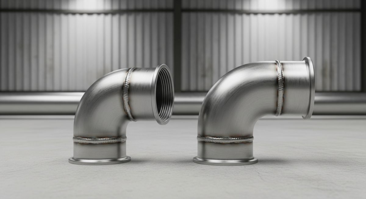 Side-by-side comparison of a stainless steel pipe wye fitting and a lateral connection in an industrial piping system.
