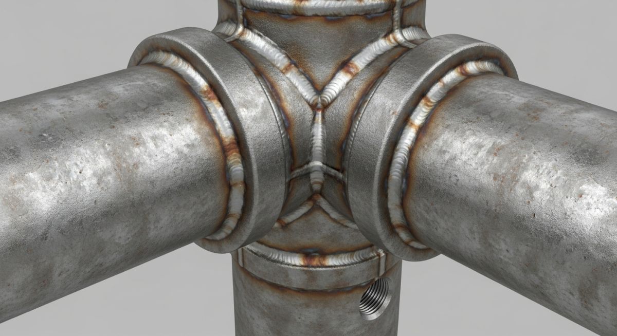 3D render of a piping reinforcing pad showing a weep hole for venting and leak detection.