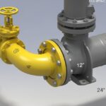3D CAD model of a piping tie-in connection showing new and existing pipelines