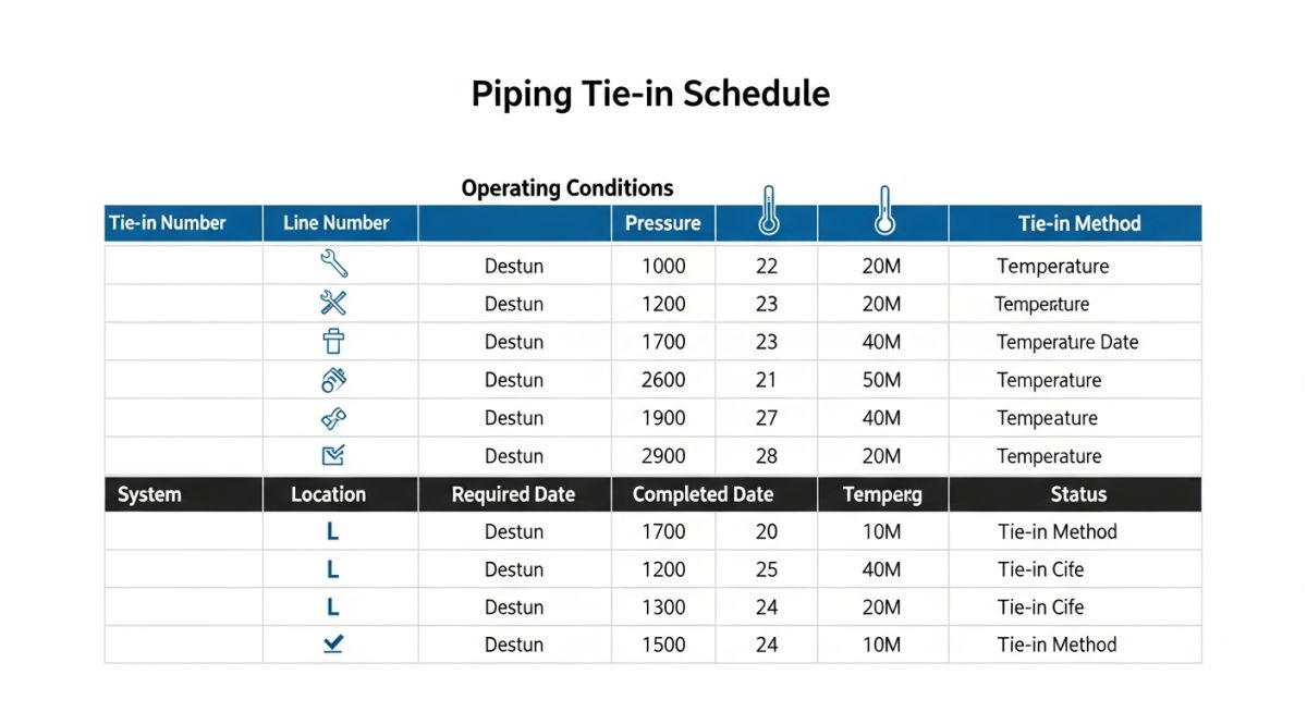 Piping Tie-in Schedule Table