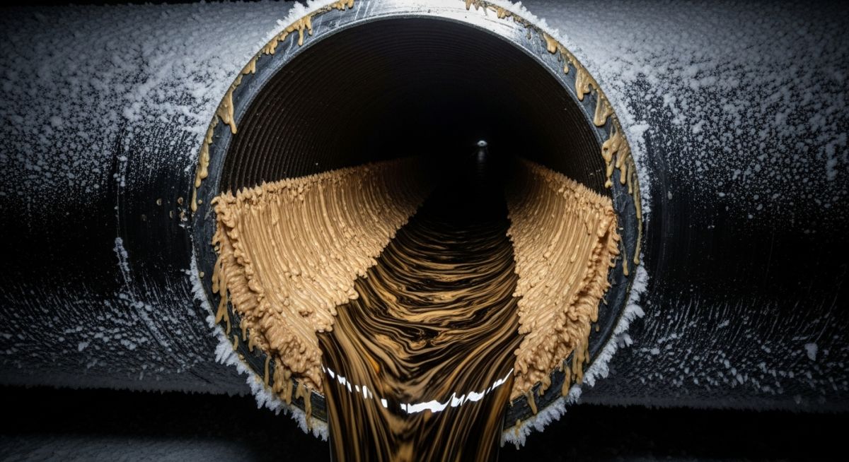 Pour point of crude oil showing wax solidification in pipeline at low temperature
