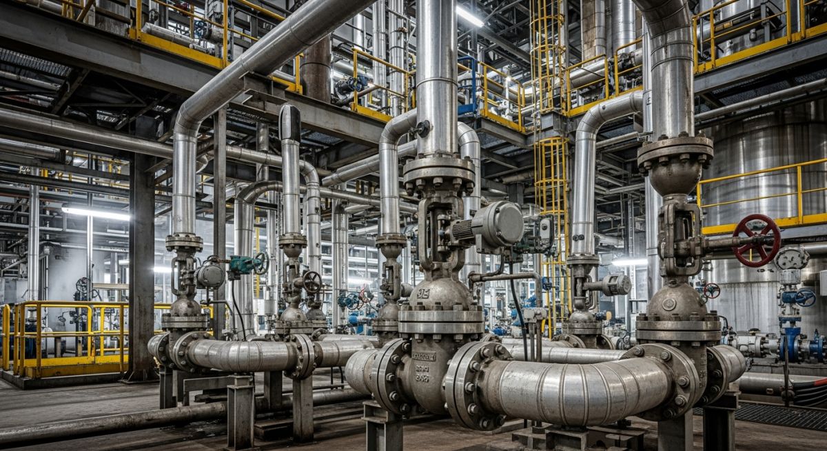 “Pressure Relief Valve installed on industrial piping system in refinery plant”