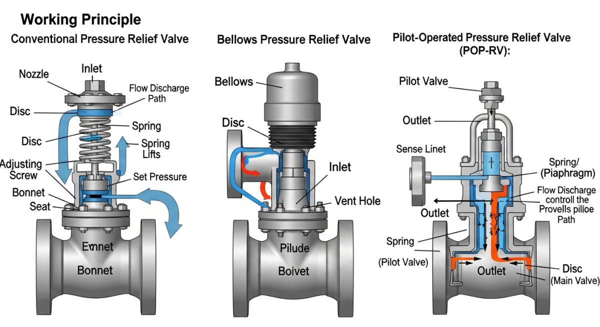 Pressure Relief Valve working principle and types diagram