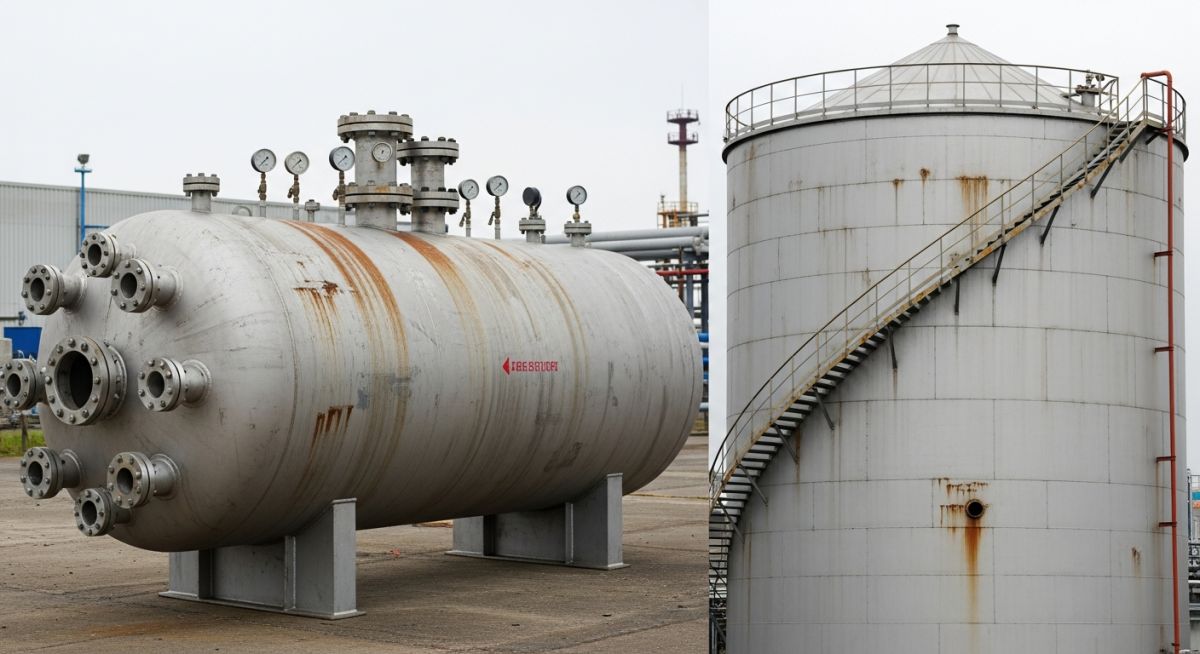 Pressure vessel vs storage tank visual comparison industrial equipment