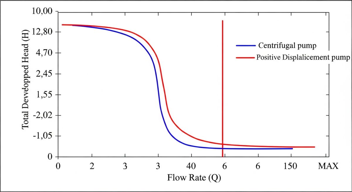 Pump performance curves comparison showing head versus flow rate