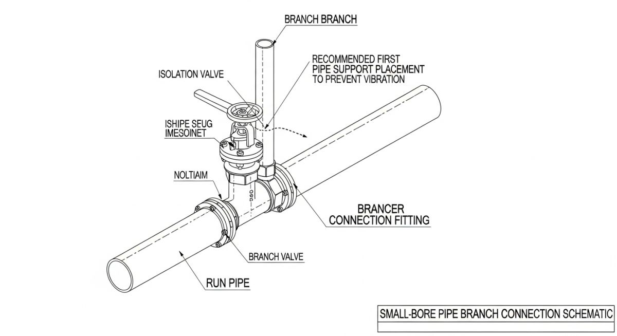 Small-bore piping support schematic diagram showing bracing and span limits