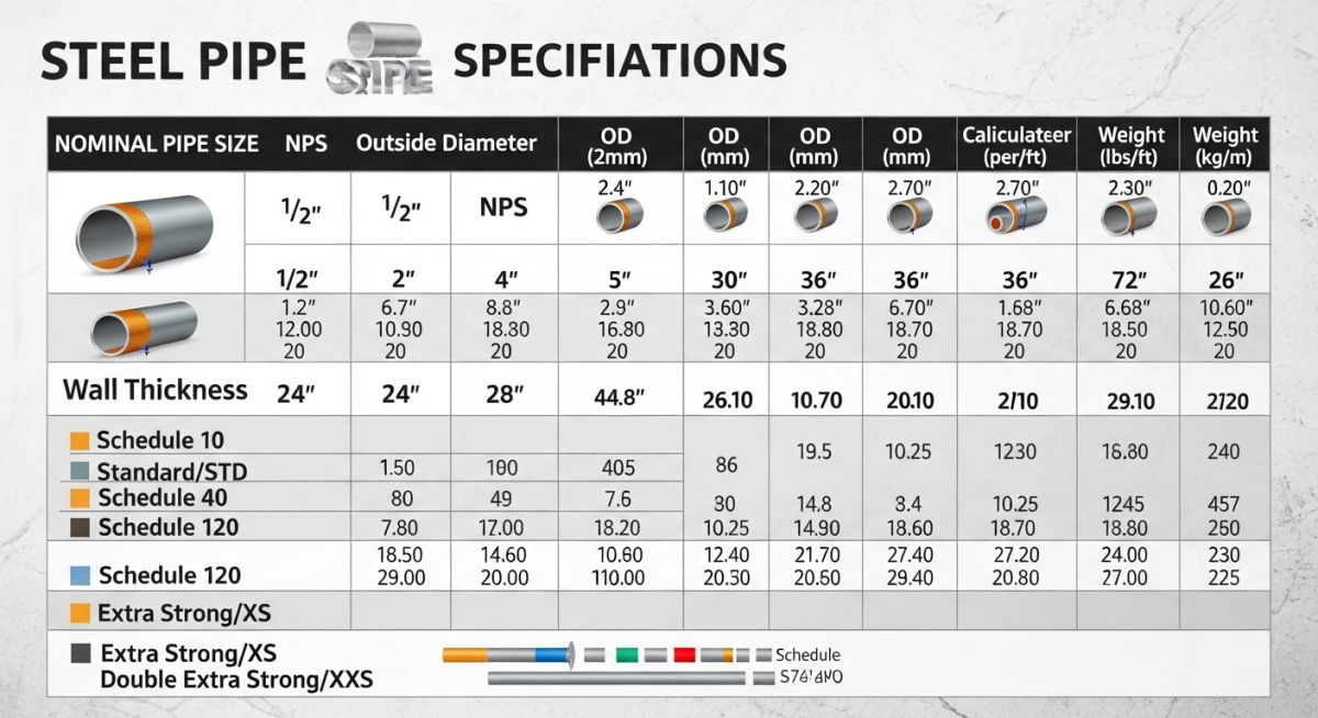 Steel pipe weight calculation formula and variables infographic