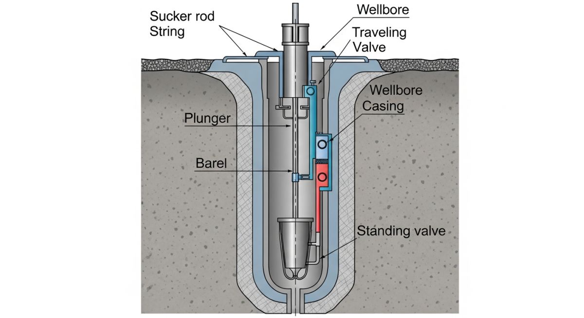 Technical diagram of sucker rod pump components