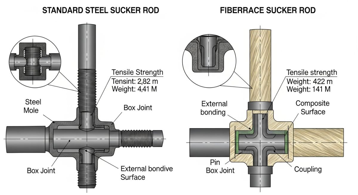 Technical diagram of sucker rod types and API grade classifications