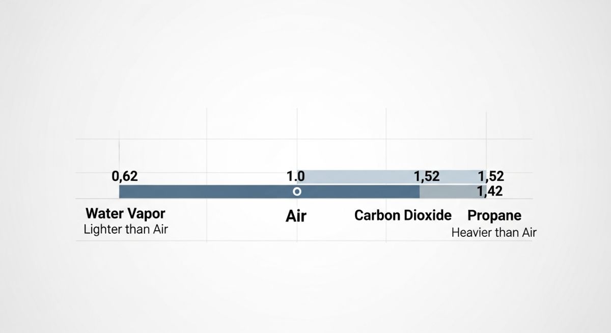 Vapor Density Comparison Chart comparing water vapor, air, propane, and carbon dioxide
