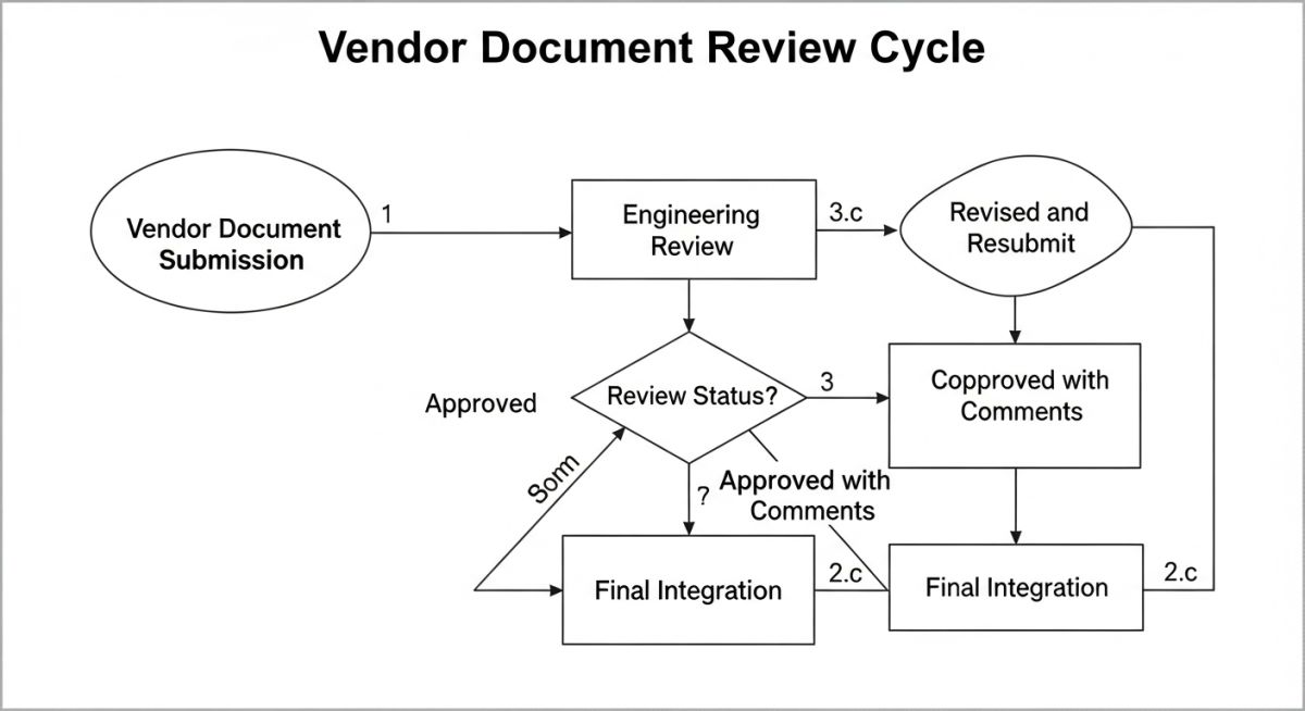 Vendor document review and technical information exchange workflow diagram