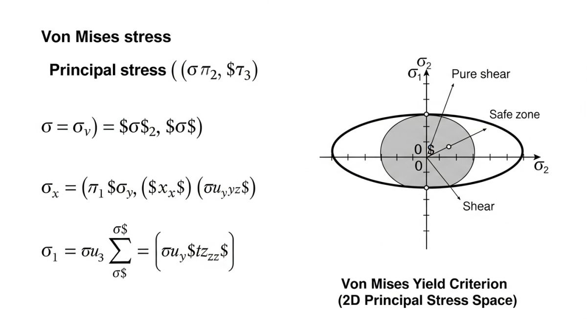 Von Mises stress formula and yield ellipse